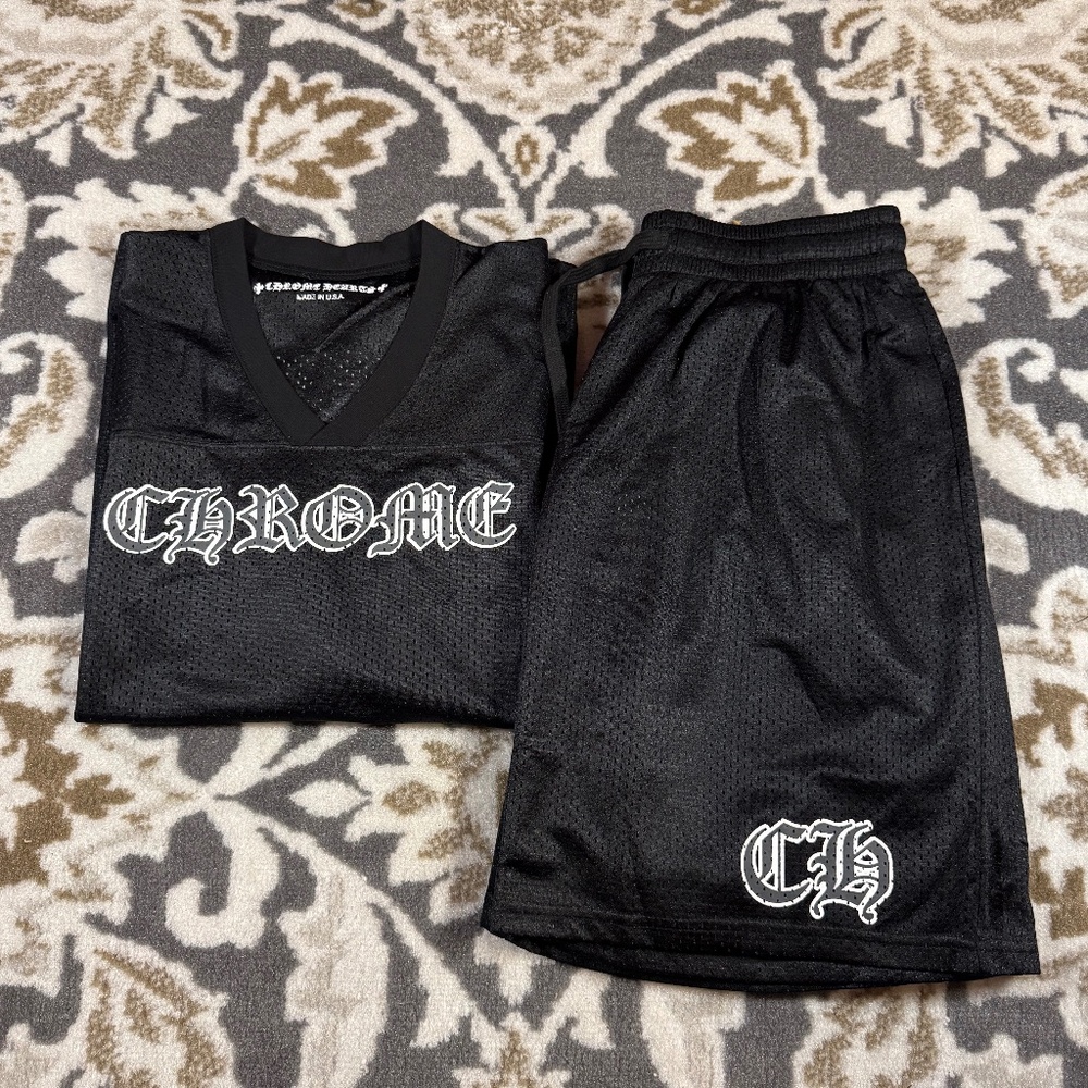 Chrome Hearts Black Mesh Jersey Set Top and Bottom Mens Large